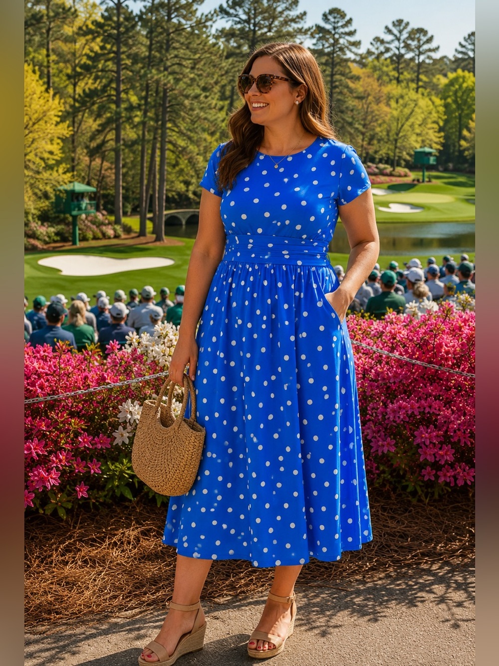 Boden Amelie Jersey Midi Dress Blue White Polka Dot Pockets US 16-18R D0982 - Picture 1 of 10